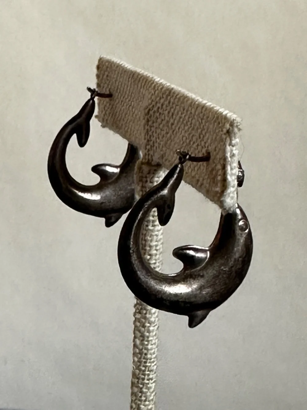 Sterling Silver Dolphin Hoop Earrings Pierced Lightweight Leaping